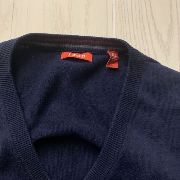 Izod Sweater Mens Large Dark‎ Blue V Neck Pullover Golf Sleeveless Vest - Picture 3 of 5